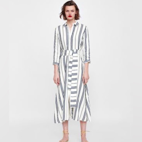 Zara White/Black bottom down, belted spring dress size XS - Picture 4 of 15